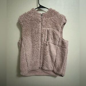 Pink Weatherproof Vintage Rose Fuzzy Sherpa Zip Front Hoodie Vest Womens Size XL